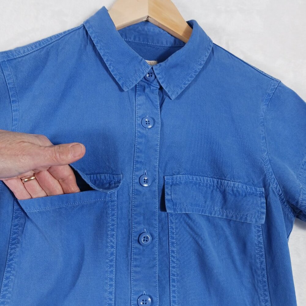 J. Crew Preppy Cobalt Blue, Short Sleeve Dress, Size 4, 3/4 Button Down, Pockets - Picture 7 of 16